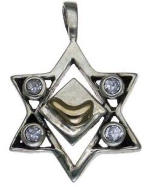 Star of David with Cz Sterling Silver Pendant and 9K Gold Dove