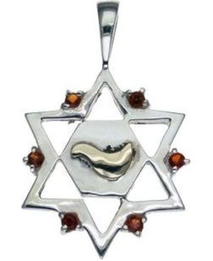 Star of David with Swarovsky Crystal Sterling Silver Pendant and 9K Gold Dove