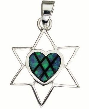 Star of David with Opal Hart Sterling Silver Pendant