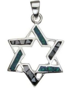 Mosaic Star of David Sterling Silver Pendant