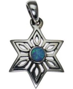 Star of David with Opal Sterling Silver Pendant