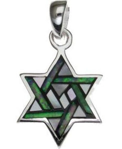 Mosaic Star of David Sterling Silver Pendant