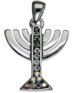 Menorah with Swarovsky Crystal Sterling Silver Pendant