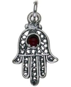 Hamsa with Stone Sterling Silver Pendant