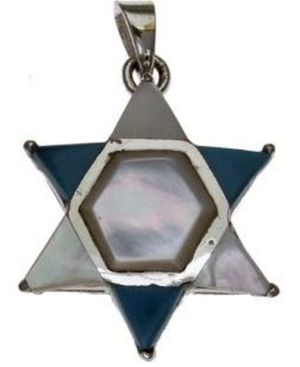 Star of David with Blue and White Stone Sterling Silver Pendant