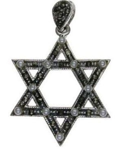 Star of David with Pearl and Marcasite Sterling Silver Pendant