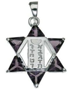 Star of David with Cz and the Teen Commandments Sterling Silver Pendant