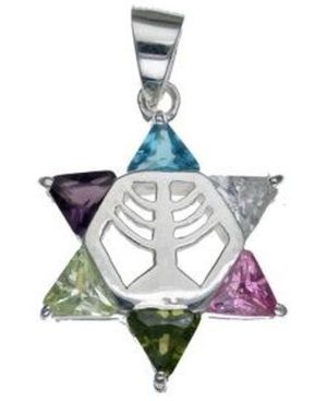 Star of David with Cz and Chai (Life)  Sterling Silver Pendant