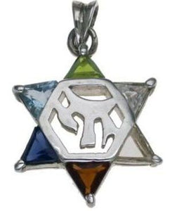 Star of David with Chai (Life) and Cz Sterling Silver Pendant