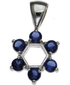 Star of David with Blue Cz Sterling Silver Pendant