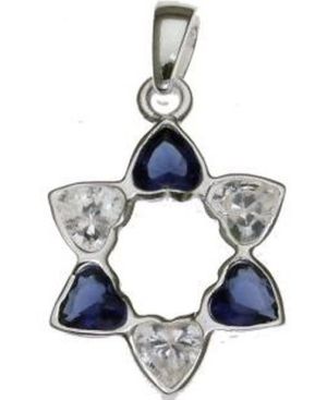 Star of David with White and Blue Cz Sterling Silver Pendant Style