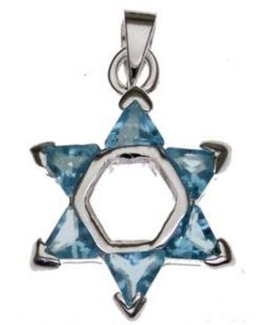 Star of David with Light Blue Cz  Sterling Silver Pendant