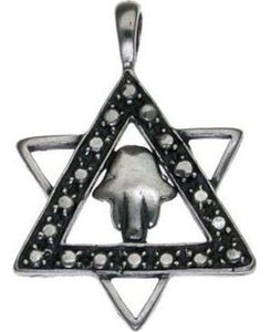 Star of David and Hamsa with Marcasite Sterling Silver Pendant