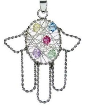 Hamsa with Stones Sterling Silver Pendant