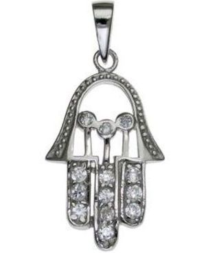 Hamsa with Swarovsky Crystal Sterling Silver Pendant