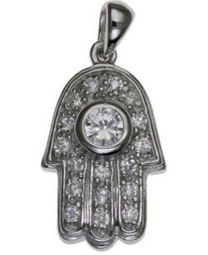 Hamsa with Swarovsky Crystal Sterling Silver Pendant