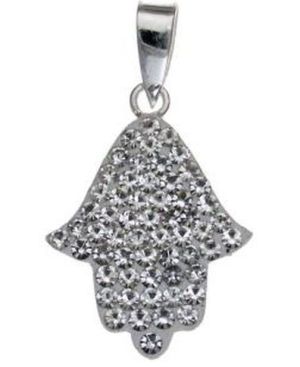 Hamsa with Swarovsky Crystal  Sterling Silver Pendant