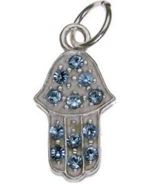 Hamsa with Blue Swarovsky Crystal Sterling Silver Pendant