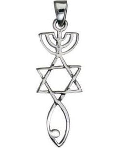 Classic Menorah Star of David & Fish Sterling Silver Pendant