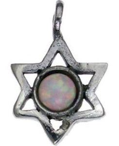 Star of David with Pink Opal Circle Sterling Silver Pendant