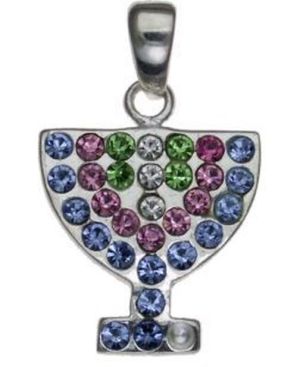Menorah Plate with Multicolored Crystals Sterling Silver Pendant