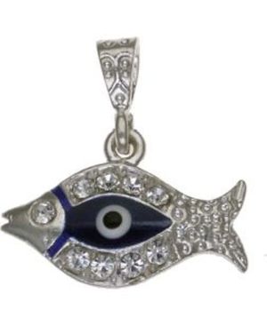 Fish with Interior Eye & Crystals Sterling Silver Pendant