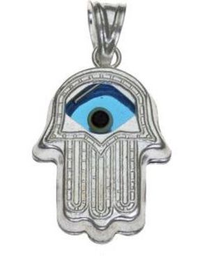 Hamsa with Protection from Evil Eye Sterling Silver Pendant