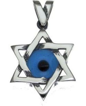 Star of David with Protection from Evil Eye  Sterling Silver Pendant