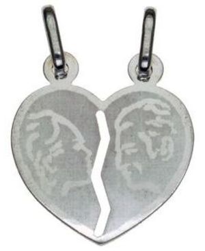 2-Segment Heart with Man & Woman Etched Sterling Silver Pendant