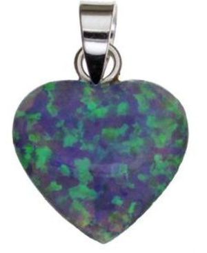 Solid Opal Heart Sterling Silver Pendant