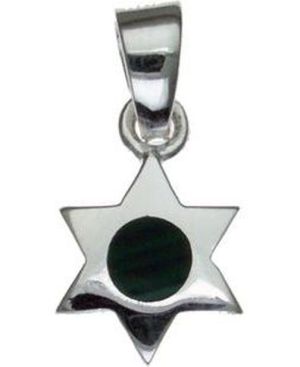 Solid Star of David with Center Black Stone Sterling Silver Pendant