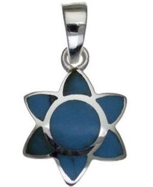 Star of David Blue Flower Style Sterling Silver Pendant