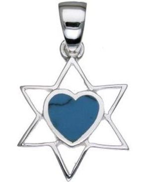 Blue Heart in Star Of David Outline Sterling Silver Pendant