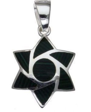 Star of David with Black Swirling Segments Sterling Silver Pendant