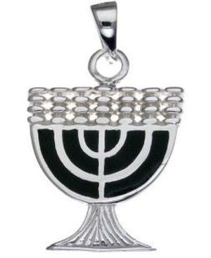 Black Menorah with Ringed Branches Sterling Silver Pendant