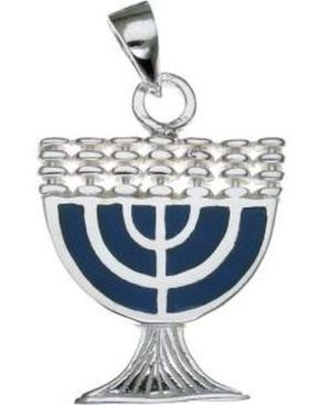 Menora with Blue Fill Sterling Silver Pendant