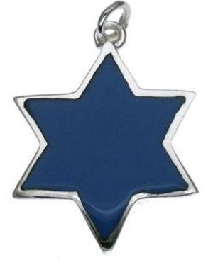 Star of David with Blue Fill Sterling Silver Pendant
