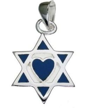 Star of David & Heart with Blue Segments Sterling Silver Pendant