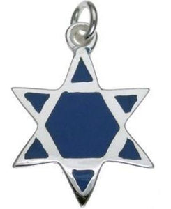 Star of David with Blue Segments Sterling Silver Pendant