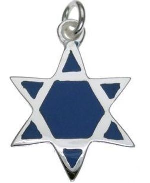Star of David with Blue Segments Sterling Silver Pendant