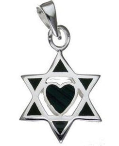 Black Star of David with Heart in Interior Sterling Silver Pendant