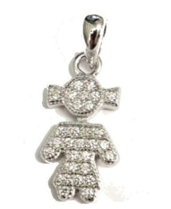 Girl with White Crystals Sterling Silver Pendant