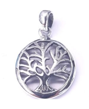 Tre of Life in Convex Circle Sterling Silver Pendant