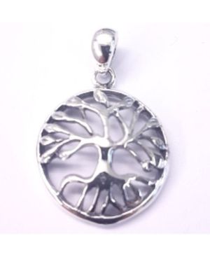 Tree of Life in Convex Circle Sterling Silver Pendant