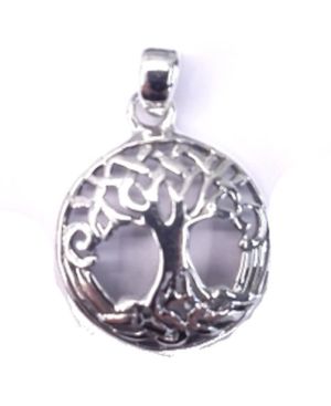 Round Tree of Life Convex Sterling Silver Pendant