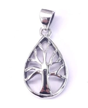 Tree of Life in Teardrop Frame Sterling Silver Pendant