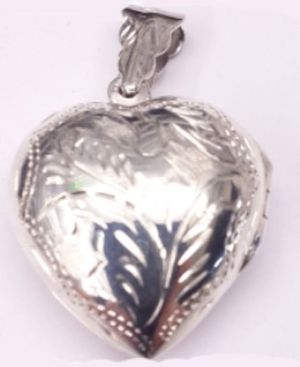3-D Heart with Branch Engravings Sterling Silver Pendant