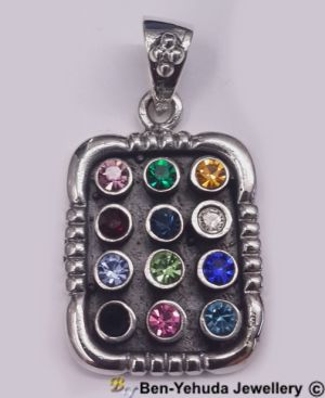 Breastplate with Round Stones & Patterned Border Sterling Silver Pendant