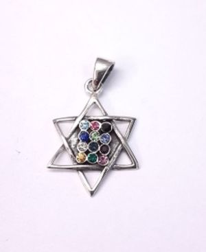 Thin Star of David with breastplate Center Sterling Silver Pendant