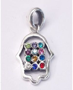 Hamsa with Multicolored Center Breastplate Sterling Silver Pendant